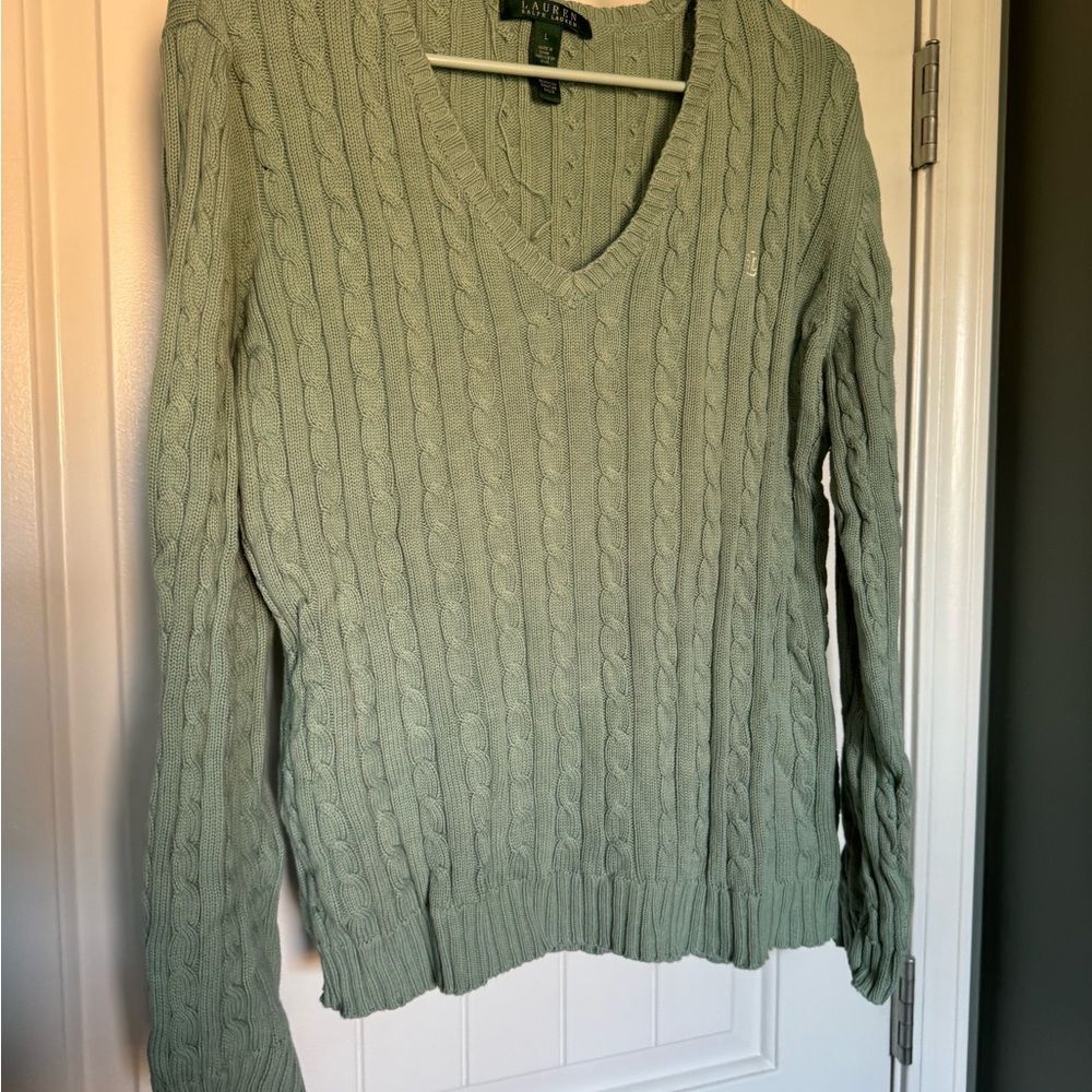 Ralph Lauren Women's Light Green Cable Knit Sweater Size L